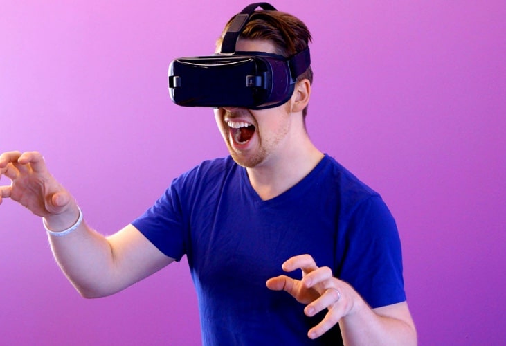 a person wearing a virtual reality headset